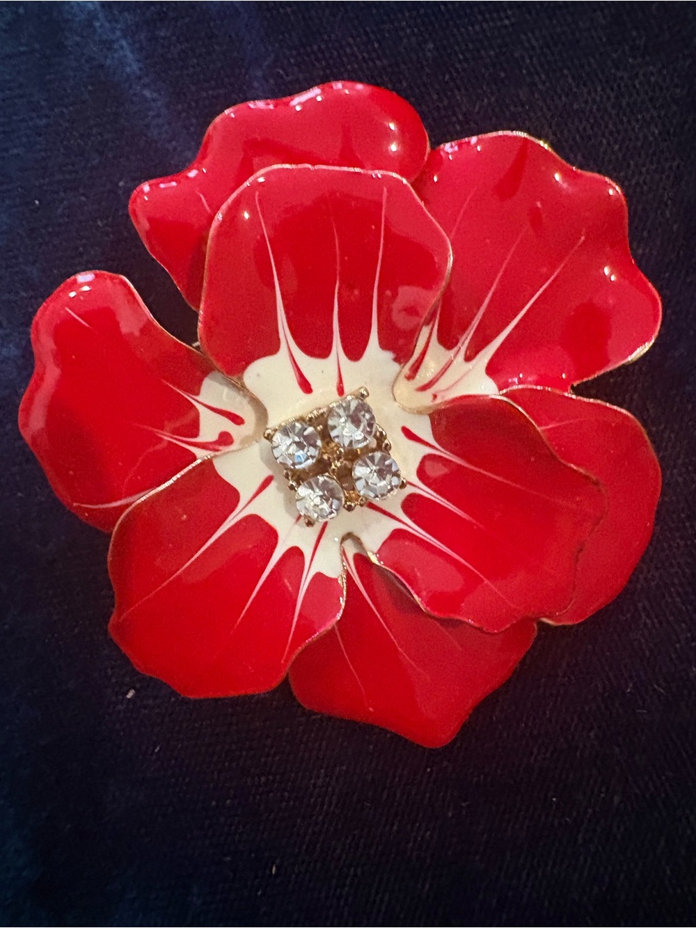 Red Flower Brooch with Crystal Center - Women Accessories